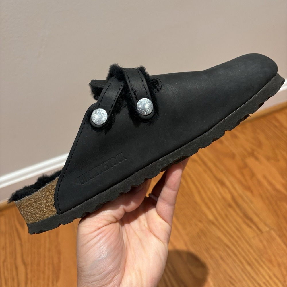 Birkenstock Blair Shearling Black Oiled Leather Clogs Shoes EU 37 / US 6 - Picture 4 of 11